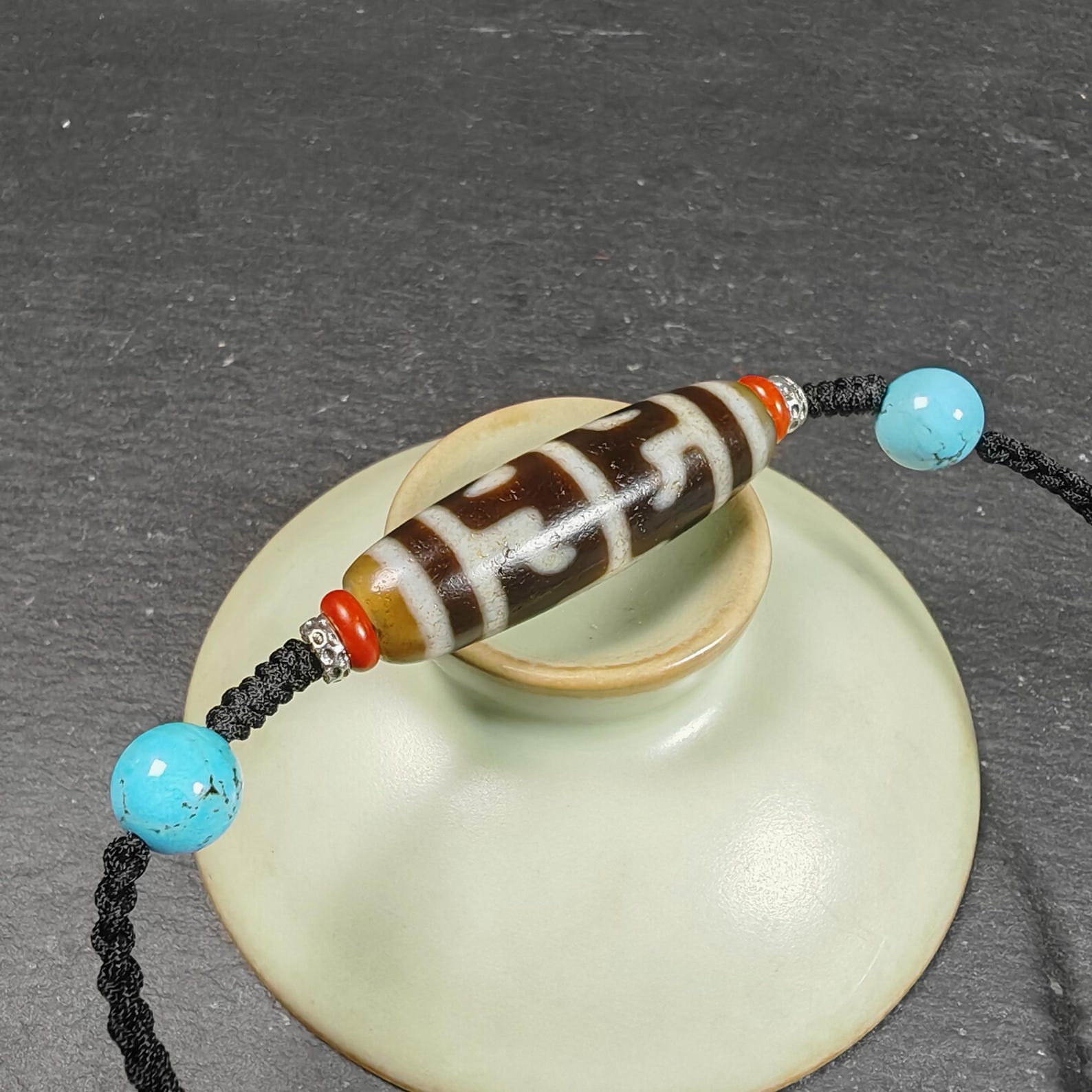 Antique Tibetan Guru Rinpoche Ritual Dzi Necklace | Protective Amulet for Vanquishing & Clearing | Spiritual Meditation Gift | 37×11mm