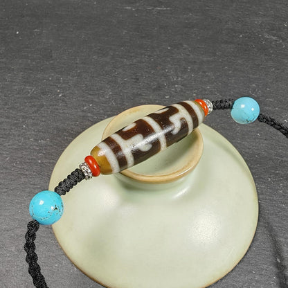 Antique Tibetan Guru Rinpoche Ritual Dzi Necklace | Protective Amulet for Vanquishing & Clearing | Spiritual Meditation Gift | 37×11mm