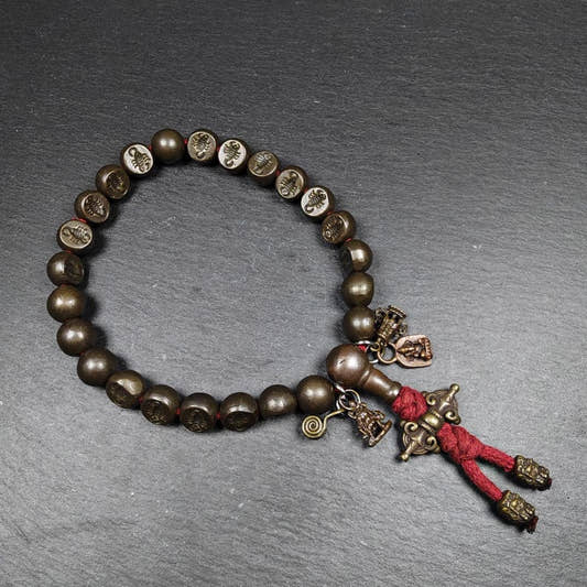Handhold Wrist Mala,12mm Half Round Scorpion of Guru Rinpoche - Tibetan Buddhist mala beads, front view