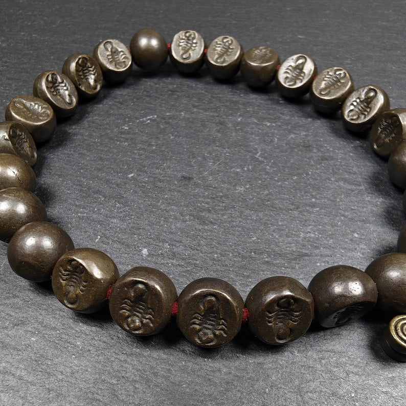 Antique Tibetan Handhold Wrist Mala,12mm Half Round Scorpion (of Guru Rinpoche), Made of Thokcha,Protective Rosary,Spiritual Gift