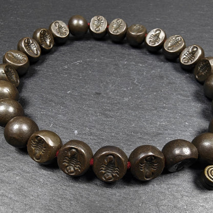 Antique Tibetan Handhold Wrist Mala,12mm Half Round Scorpion (of Guru Rinpoche), Made of Thokcha,Protective Rosary,Spiritual Gift