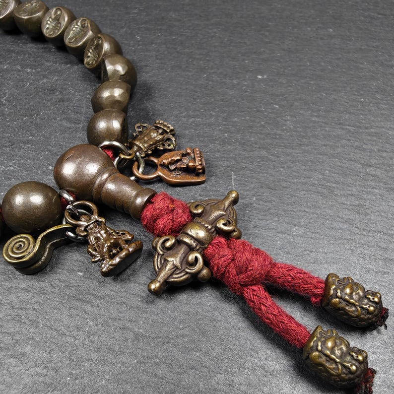 Antique Tibetan Handhold Wrist Mala,12mm Half Round Scorpion (of Guru Rinpoche), Made of Thokcha,Protective Rosary,Spiritual Gift
