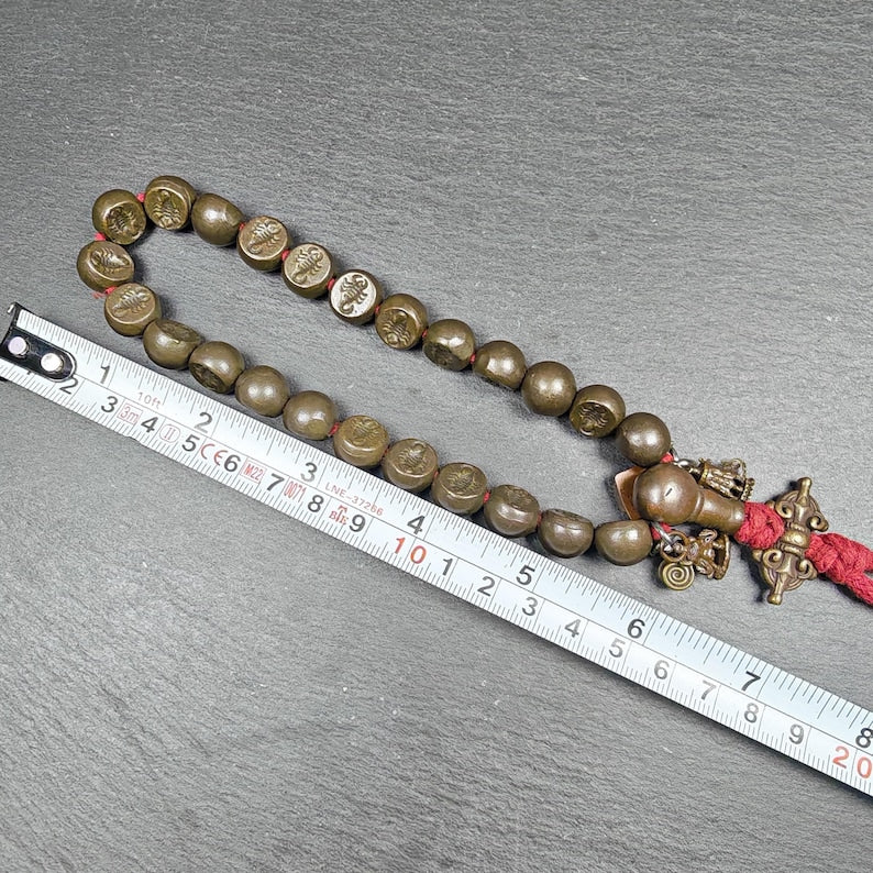 Antique Tibetan Handhold Wrist Mala,12mm Half Round Scorpion (of Guru Rinpoche), Made of Thokcha,Protective Rosary,Spiritual Gift