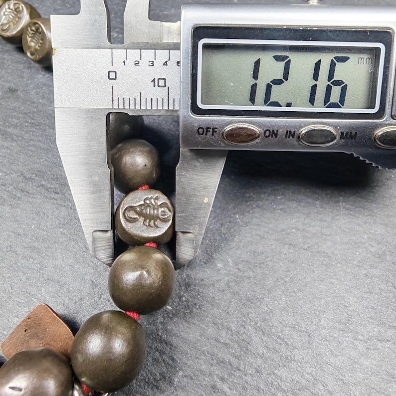 Antique Tibetan Handhold Wrist Mala,12mm Half Round Scorpion (of Guru Rinpoche), Made of Thokcha,Protective Rosary,Spiritual Gift