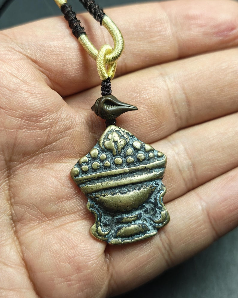 Antique Treasure Vase Amulet - Tibetan Buddhist Talisman - Mani Jewel Charm - Cintamani Pendant,Decades Old