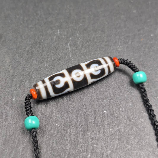 Vajra Dzi Bead Necklace - Tibetan Buddhist bead necklace, front view