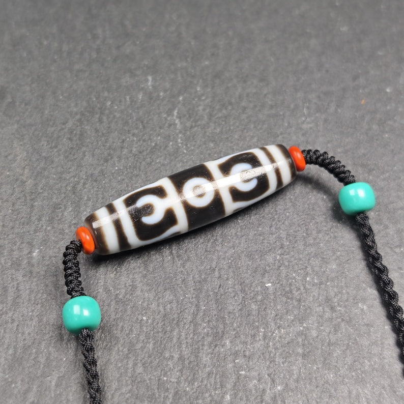 Antique Vajra Dzi Bead Necklace | Tibetan Jewelry | Protection Charm for Invoking Blessings | Spiritual Gift | 49*13mm