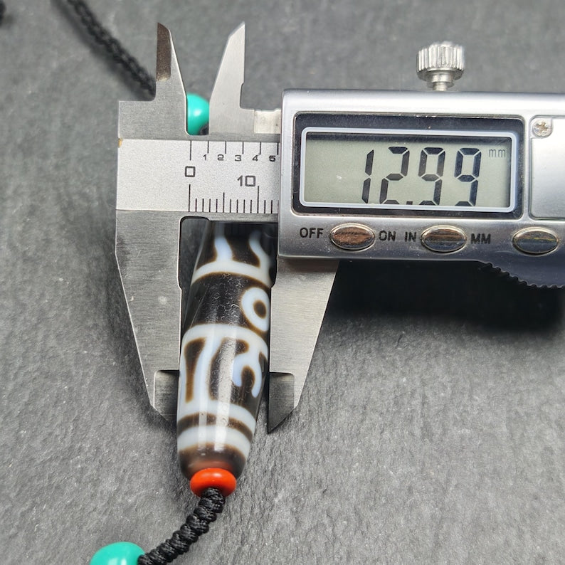 Antique Vajra Dzi Bead Necklace | Tibetan Jewelry | Protection Charm for Invoking Blessings | Spiritual Gift | 49*13mm