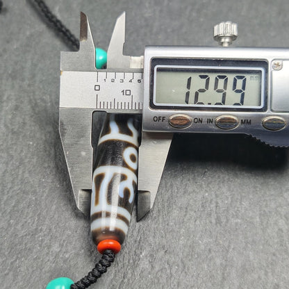 Antique Vajra Dzi Bead Necklace | Tibetan Jewelry | Protection Charm for Invoking Blessings | Spiritual Gift | 49*13mm