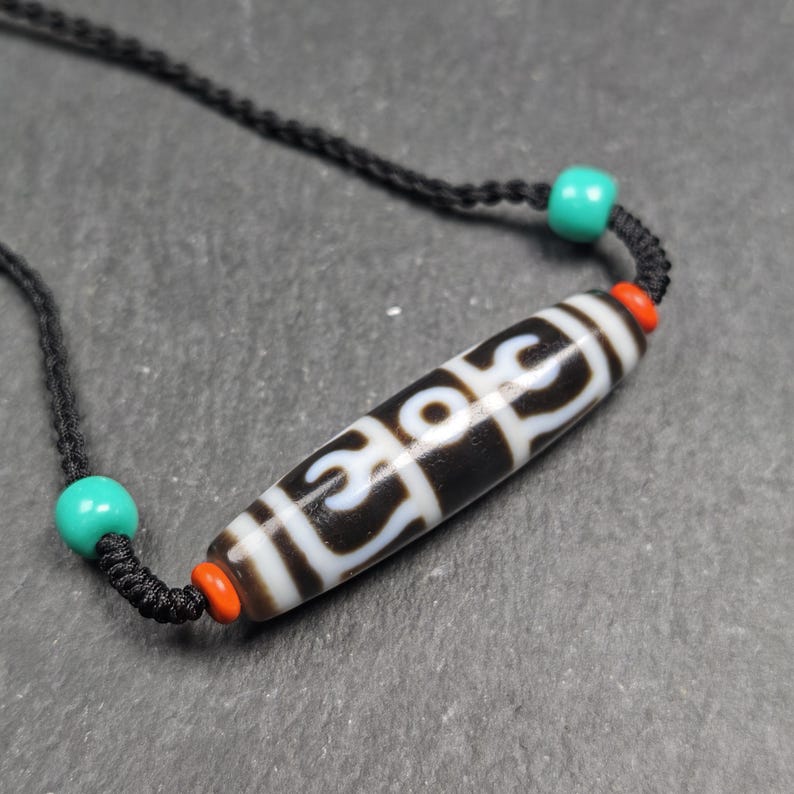 Antique Vajra Dzi Bead Necklace | Tibetan Jewelry | Protection Charm for Invoking Blessings | Spiritual Gift | 49*13mm
