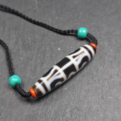 Antique Vajra Dzi Bead Necklace | Tibetan Jewelry | Protection Charm for Invoking Blessings | Spiritual Gift | 49*13mm