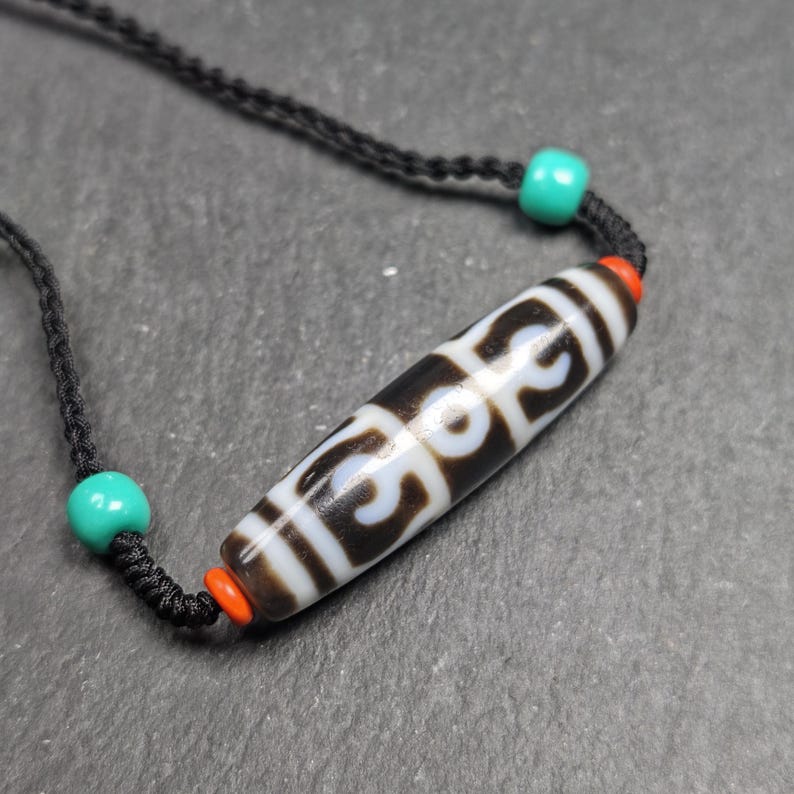 Antique Vajra Dzi Bead Necklace | Tibetan Jewelry | Protection Charm for Invoking Blessings | Spiritual Gift | 49*13mm