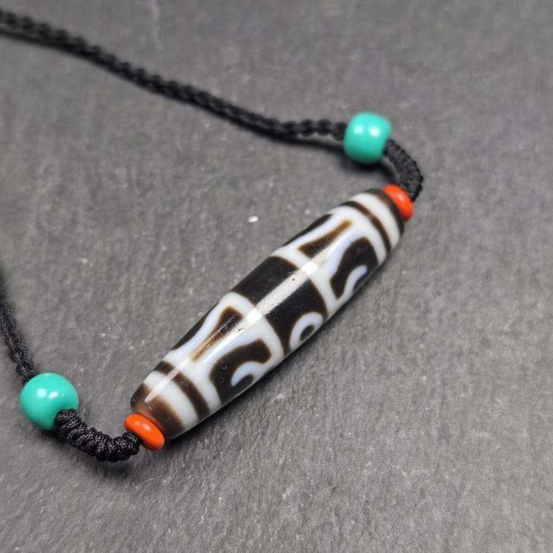 Antique Vajra Dzi Bead Necklace | Tibetan Jewelry | Protection Charm for Invoking Blessings | Spiritual Gift | 49*13mm