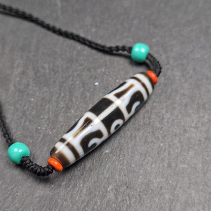 Antique Vajra Dzi Bead Necklace | Tibetan Jewelry | Protection Charm for Invoking Blessings | Spiritual Gift | 49*13mm