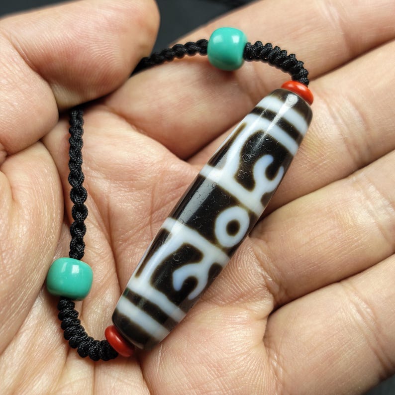 Antique Vajra Dzi Bead Necklace | Tibetan Jewelry | Protection Charm for Invoking Blessings | Spiritual Gift | 49*13mm