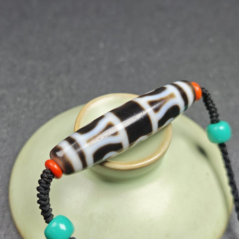 Antique Vajra Dzi Bead Necklace | Tibetan Jewelry | Protection Charm for Invoking Blessings | Spiritual Gift | 49*13mm