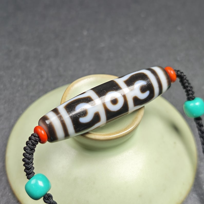 Antique Vajra Dzi Bead Necklace | Tibetan Jewelry | Protection Charm for Invoking Blessings | Spiritual Gift | 49*13mm