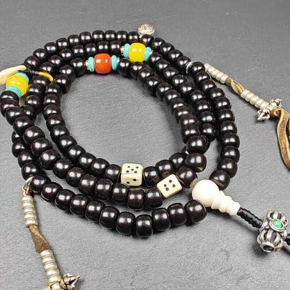 Authentic 10mm Coconut Necklace Mala : Old Tibetan Rosary 108 Prayer Beads - 43cm Stretched