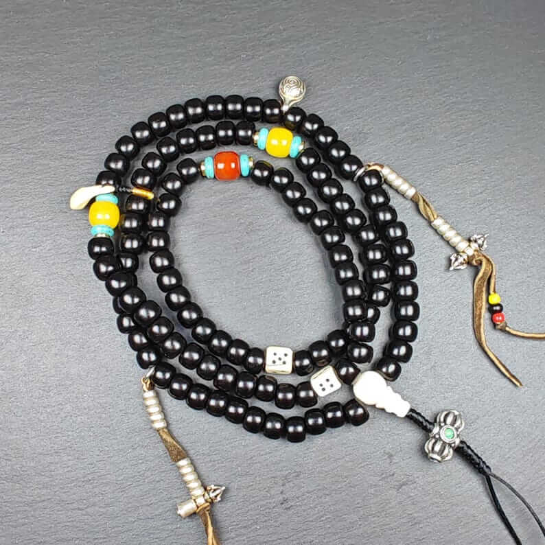 Authentic 10mm Coconut Necklace Mala : Old Tibetan Rosary 108 Prayer Beads - 43cm Stretched