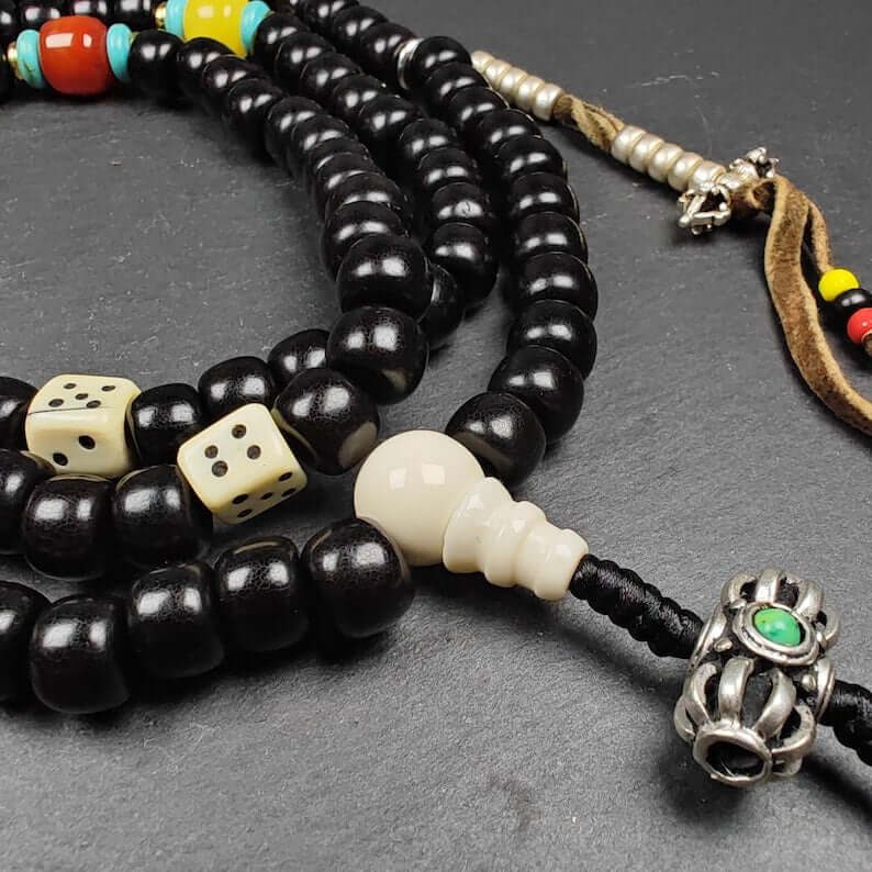 Authentic 10mm Coconut Necklace Mala : Old Tibetan Rosary 108 Prayer Beads - 43cm Stretched