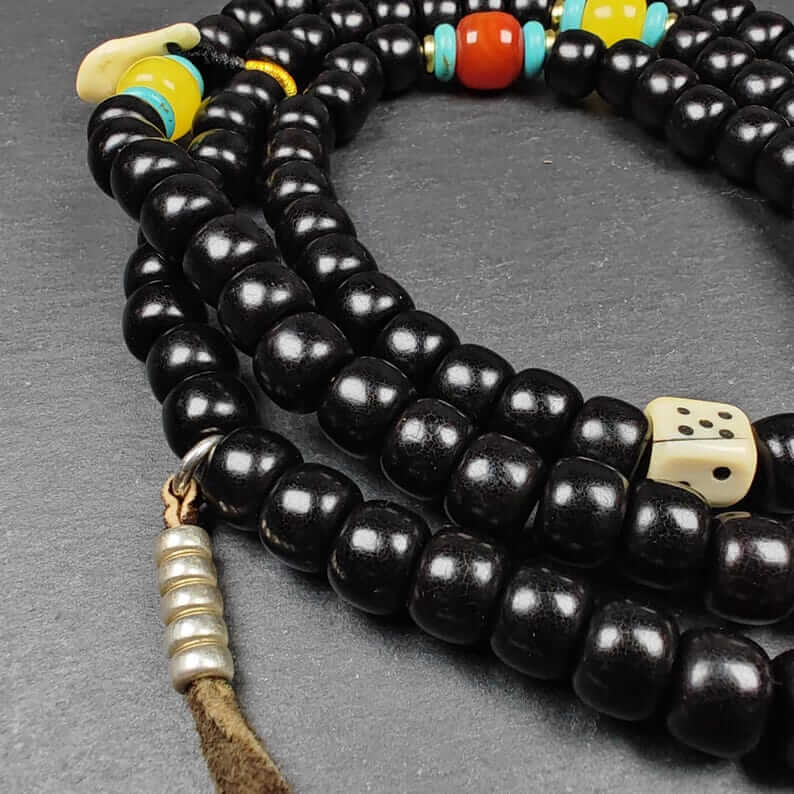 Authentic 10mm Coconut Necklace Mala : Old Tibetan Rosary 108 Prayer Beads - 43cm Stretched