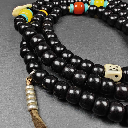 Authentic 10mm Coconut Necklace Mala : Old Tibetan Rosary 108 Prayer Beads - 43cm Stretched