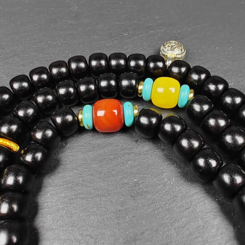 Authentic 10mm Coconut Necklace Mala : Old Tibetan Rosary 108 Prayer Beads - 43cm Stretched