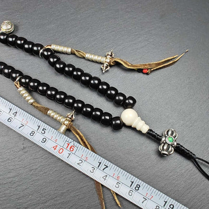 Authentic 10mm Coconut Necklace Mala : Old Tibetan Rosary 108 Prayer Beads - 43cm Stretched
