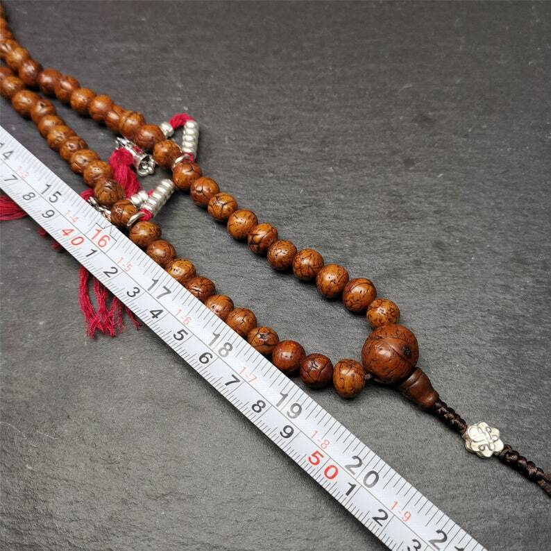 Authentic 10mm Dragon Eyes Bodhi Seed Mala : Old Tibetan Rosary 108 Prayer Beads - 50cm Stretched