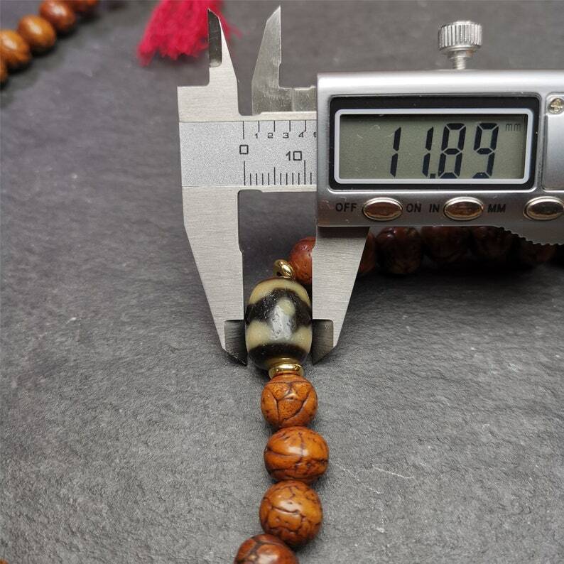 Authentic 10mm Dragon Eyes Bodhi Seed Mala : Old Tibetan Rosary 108 Prayer Beads - 50cm Stretched
