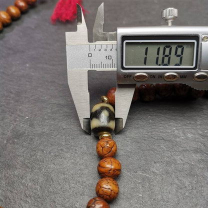 Authentic 10mm Dragon Eyes Bodhi Seed Mala : Old Tibetan Rosary 108 Prayer Beads - 50cm Stretched