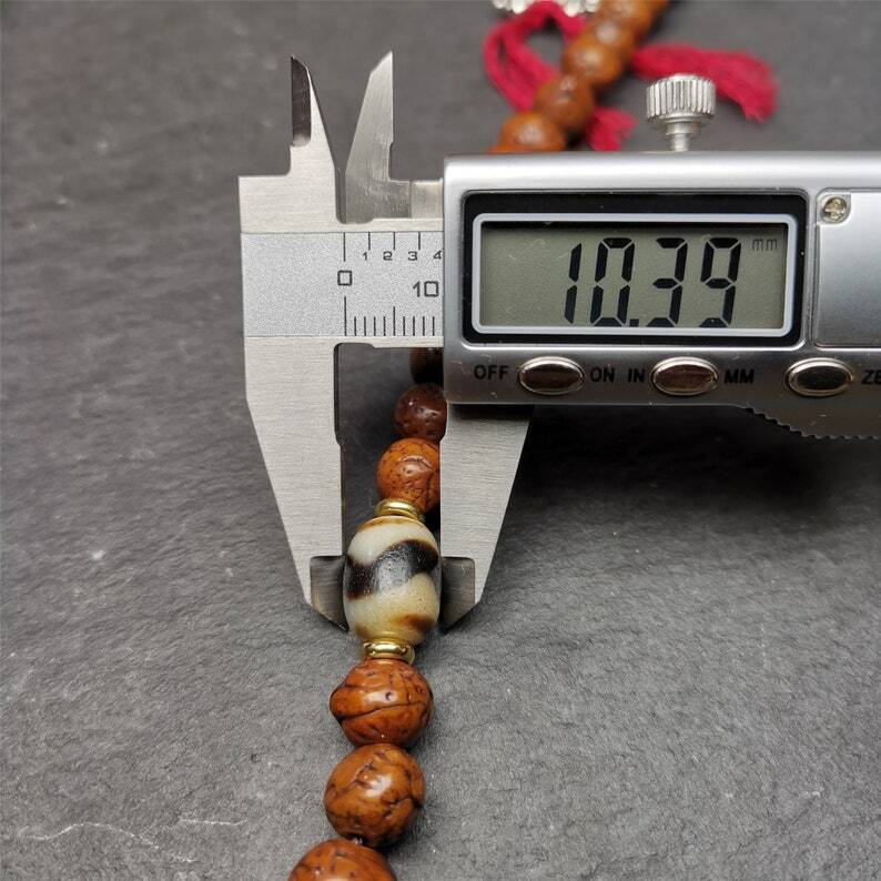 Authentic 10mm Dragon Eyes Bodhi Seed Mala : Old Tibetan Rosary 108 Prayer Beads - 50cm Stretched