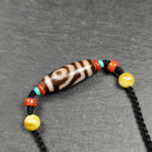 Authentic 2 Eyes Dzi Bead Necklace | Antique Tibetan Jewelry | Protection Amulet for Happy and Harmonious | Spiritual Gift for Him Her