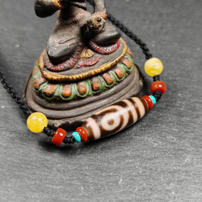 Authentic 2 Eyes Dzi Bead Necklace | Antique Tibetan Jewelry | Protection Amulet for Happy and Harmonious | Spiritual Gift for Him Her