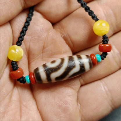 Authentic 2 Eyes Dzi Bead Necklace | Antique Tibetan Jewelry | Protection Amulet for Happy and Harmonious | Spiritual Gift for Him Her