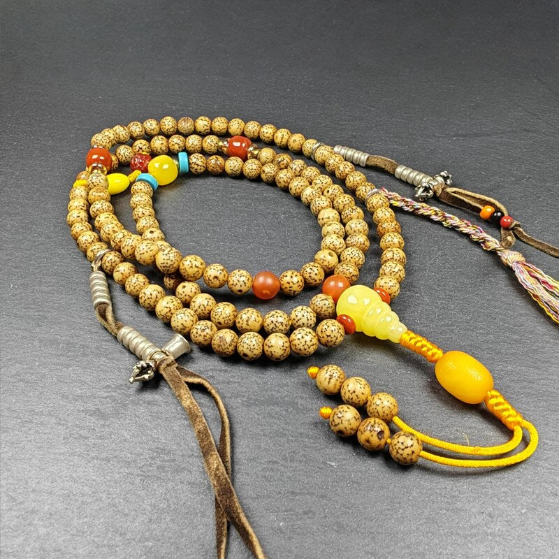 Authentic 5+mm Lotus Seed Necklace Mala for Women: Old Tibetan Rosary 108 Prayer Beads - 33cm Stretched