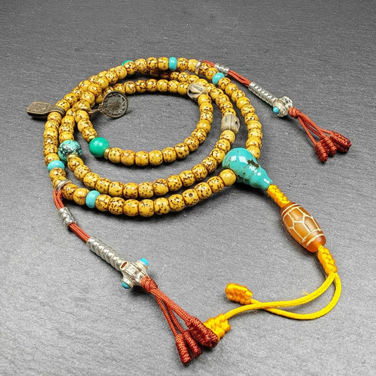 Authentic 5+mm Lotus Seed Necklace Mala for Women: Old Tibetan Rosary 108 Prayer Beads - 33cm Stretched