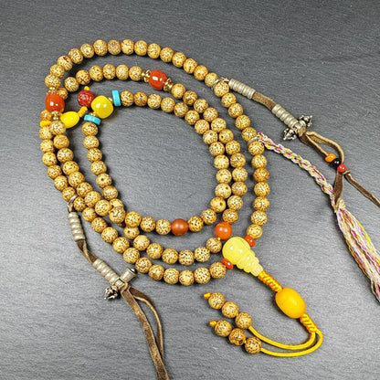 Authentic 5+mm Lotus Seed Necklace Mala for Women: Old Tibetan Rosary 108 Prayer Beads - 33cm Stretched