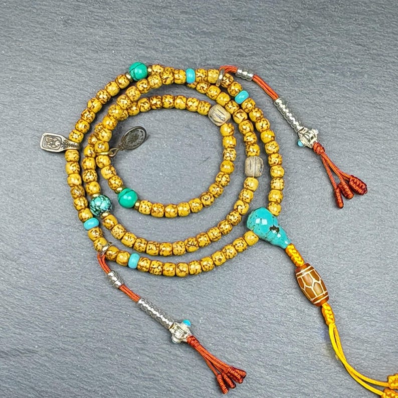 Authentic 5+mm Lotus Seed Necklace Mala for Women: Old Tibetan Rosary 108 Prayer Beads - 33cm Stretched