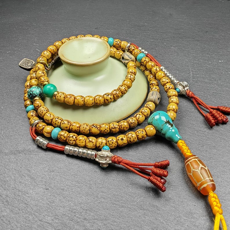 Authentic 5+mm Lotus Seed Necklace Mala for Women: Old Tibetan Rosary 108 Prayer Beads - 33cm Stretched