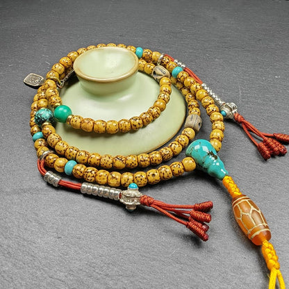 Authentic 5+mm Lotus Seed Necklace Mala for Women: Old Tibetan Rosary 108 Prayer Beads - 33cm Stretched