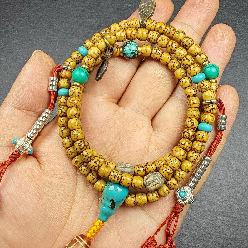 Authentic 5+mm Lotus Seed Necklace Mala for Women: Old Tibetan Rosary 108 Prayer Beads - 33cm Stretched