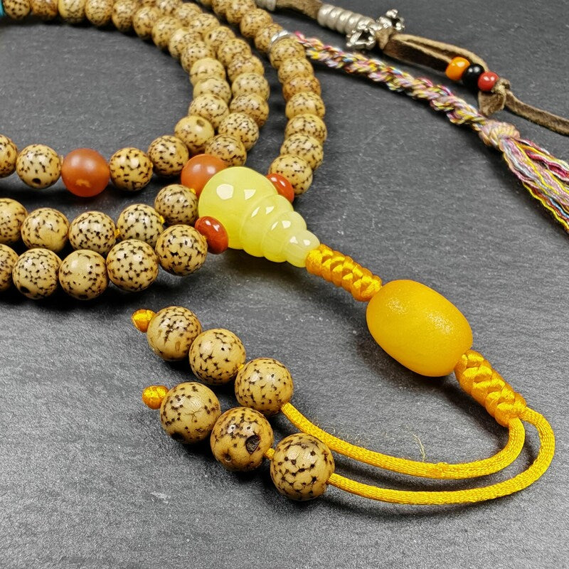 Authentic 5+mm Lotus Seed Necklace Mala for Women: Old Tibetan Rosary 108 Prayer Beads - 33cm Stretched