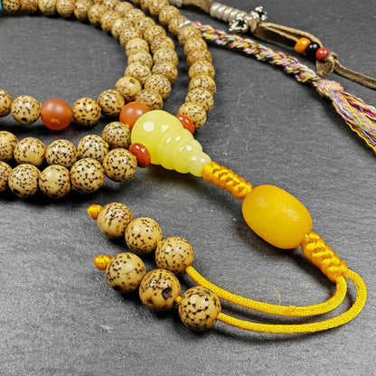 Authentic 5+mm Lotus Seed Necklace Mala for Women: Old Tibetan Rosary 108 Prayer Beads - 33cm Stretched