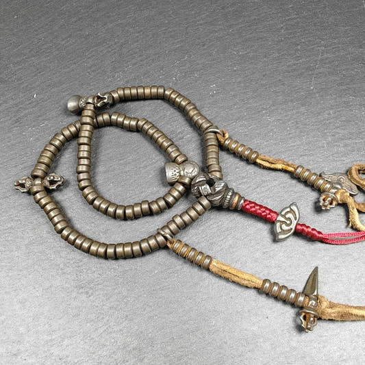 5mm Cold Iron Ascetic Hand Hold Mala - Tibetan Buddhist mala beads, front view