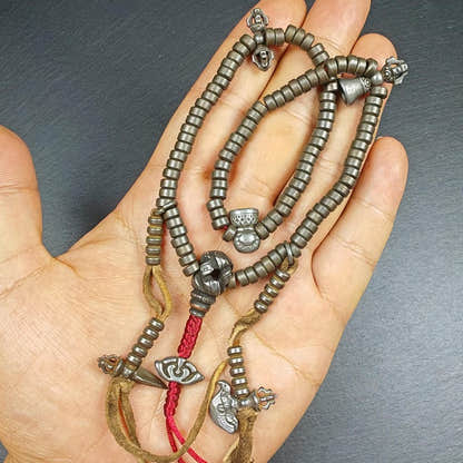 5mm Cold Iron Ascetic Hand Hold Mala - Tibetan Buddhist mala beads, close-up detail