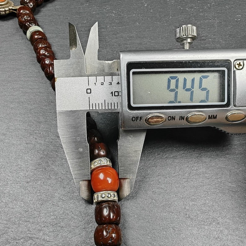 Authentic 8mm Rudraksha Necklace Mala: Tibetan 108 Prayer Beads Rosary - 40cm Stretched