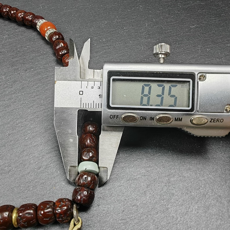 Authentic 8mm Rudraksha Necklace Mala: Tibetan 108 Prayer Beads Rosary - 40cm Stretched