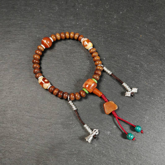 Authentic 9mm Lotus Seed Beads Wrist Mala Bracelet - Tibetan Buddhist mala beads, front view