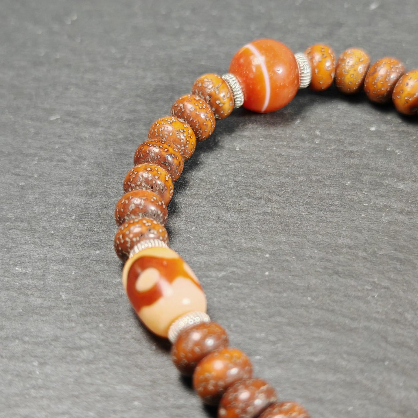 Authentic 9mm Lotus Seed Beads Wrist Mala Bracelet: Decades Old Tibetan Rosary Hand Hold Prayer Beads - 12cm Stretched